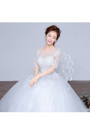 Ball Gown Scoop Half Sleeve Wedding Dress with Flower(s)