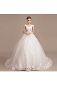 Ball Gown V-neck Sleeveless Wedding Dress with Crystal