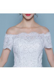 Ball Gown Off-the-shoulder Short Sleeve Wedding Dress with Flower(s)