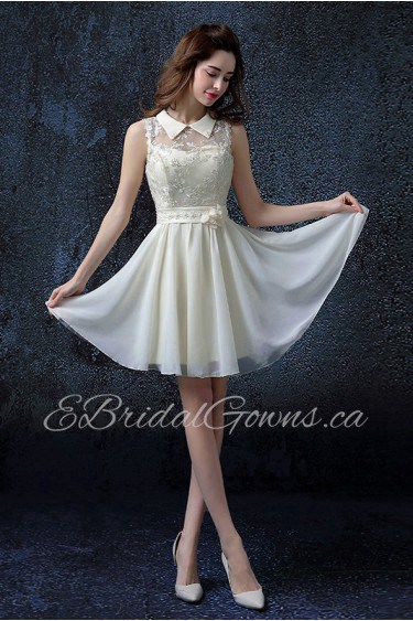 A-line Jewel Knee-length Wedding Dress