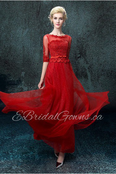 A-line Scoop Floor-length Prom / Evening Dress