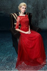 A-line Scoop Floor-length Prom / Evening Dress