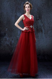 A-line V-neck Ankle-length Prom / Evening Dress