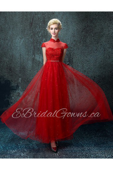 A-line High Neck Ankle-length Prom / Evening Dress