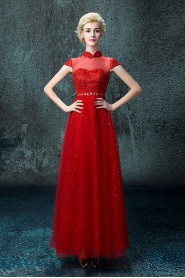 A-line High Neck Ankle-length Prom / Evening Dress