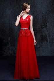 A-line V-neck Floor-length Prom / Evening Dress