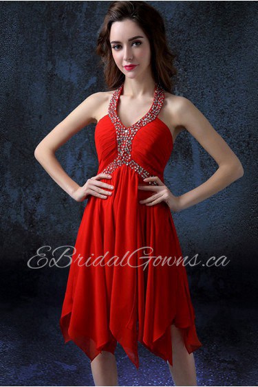 A-line Halter Knee-length Prom / Evening Dress