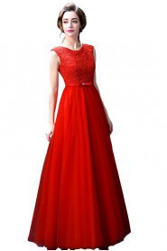 A-line Scoop Floor-length Prom / Evening Dress