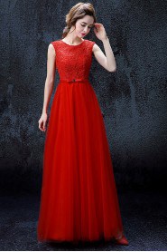 A-line Scoop Floor-length Prom / Evening Dress