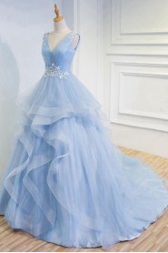 Ball Gown V-neck Lace Quinceanera Dress