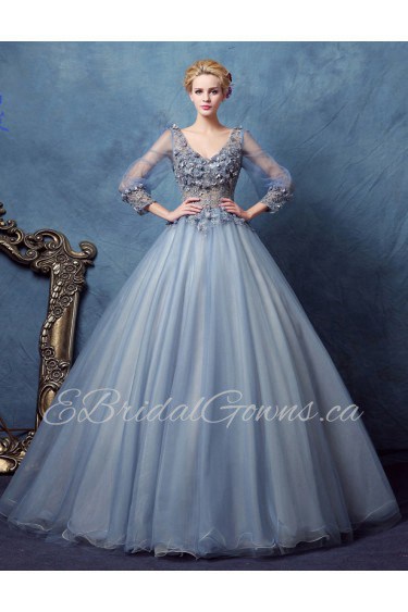 Ball Gown V-neck Tulle,Satin Quinceanera Dress