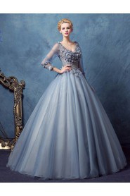 Ball Gown V-neck Tulle,Satin Quinceanera Dress