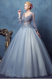 Ball Gown V-neck Tulle,Satin Quinceanera Dress