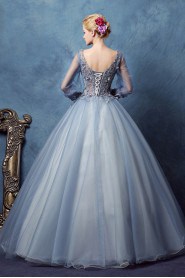 Ball Gown V-neck Tulle,Satin Quinceanera Dress