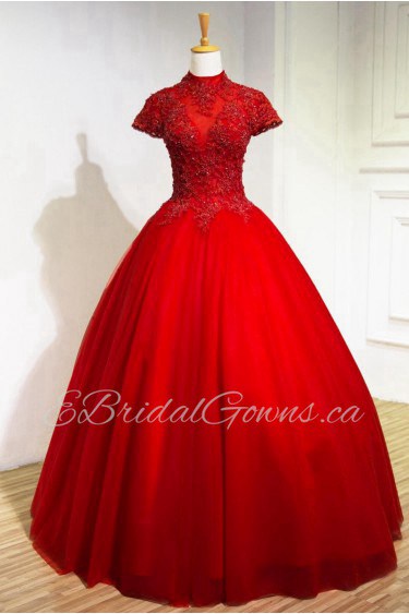 Ball Gown High Neck Lace Prom / Evening Dress