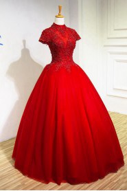 Ball Gown High Neck Lace Prom / Evening Dress