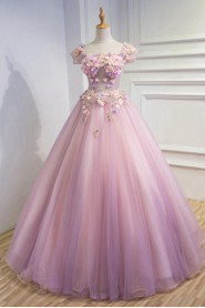 Ball Gown Off-the-shoulder Tulle,Satin Quinceanera Dress