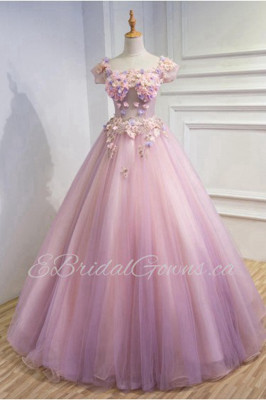 Ball Gown Off-the-shoulder Tulle,Satin Quinceanera Dress