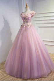 Ball Gown Off-the-shoulder Tulle,Satin Quinceanera Dress