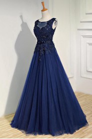 A-line Scoop Tulle,Satin Prom / Evening Dress