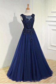 A-line Scoop Tulle,Satin Prom / Evening Dress