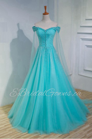 A-line Off-the-shoulder Tulle,Satin Prom / Evening Dress