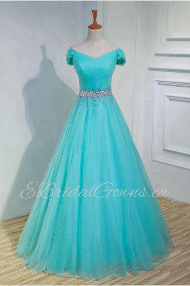 A-line Off-the-shoulder Tulle,Satin Prom / Evening Dress