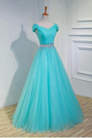 A-line Off-the-shoulder Tulle,Satin Prom / Evening Dress