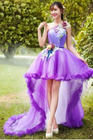 Ball Gown One Shoulder Tulle,Satin Prom / Evening Dress