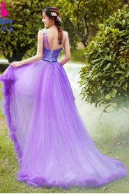 Ball Gown One Shoulder Tulle,Satin Prom / Evening Dress