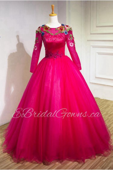 Ball Gown Scoop Tulle,Satin Quinceanera Dress