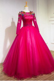 Ball Gown Scoop Tulle,Satin Quinceanera Dress