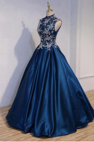 Ball Gown High Neck Satin Quinceanera Dress