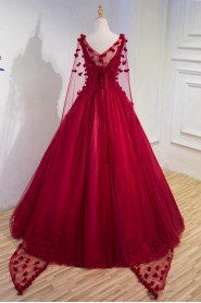 Ball Gown V-neck Lace Prom / Evening Dress