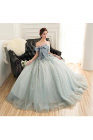 Ball Gown Off-the-shoulder Tulle,Satin Quinceanera Dress