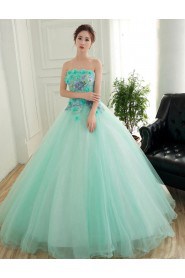 Ball Gown Strapless Tulle,Satin Quinceanera Dress