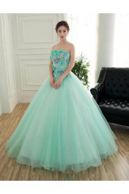 Ball Gown Strapless Tulle,Satin Quinceanera Dress