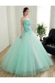 Ball Gown Strapless Tulle,Satin Quinceanera Dress