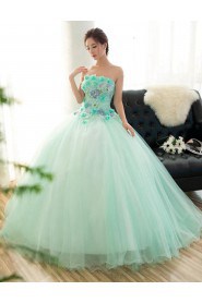 Ball Gown Strapless Tulle,Satin Quinceanera Dress