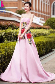 A-line Strapless Satin Prom / Evening Dress