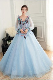 Ball Gown V-neck Tulle,Satin Quinceanera Dress