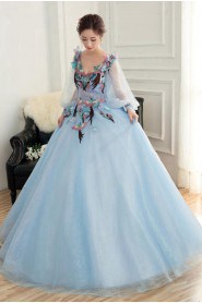 Ball Gown V-neck Tulle,Satin Quinceanera Dress