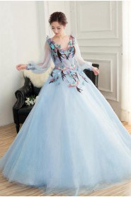 Ball Gown V-neck Tulle,Satin Quinceanera Dress