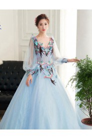 Ball Gown V-neck Tulle,Satin Quinceanera Dress