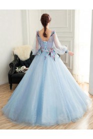 Ball Gown V-neck Tulle,Satin Quinceanera Dress