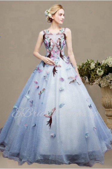 Ball Gown V-neck Tulle,Satin Quinceanera Dress