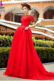 A-line Bateau Tulle,Satin Quinceanera Dress