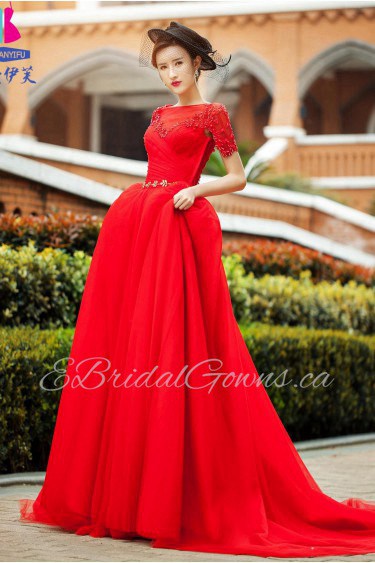 A-line Bateau Tulle,Satin Quinceanera Dress