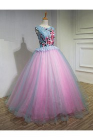 Ball Gown Scoop Tulle,Satin Quinceanera Dress