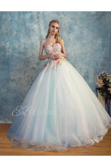 Ball Gown Strapless Tulle,Satin Quinceanera Dress